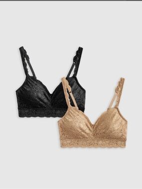 Quince Stretch Lace Sweetheart Bralette (2-pack) | Small | Black/Clay